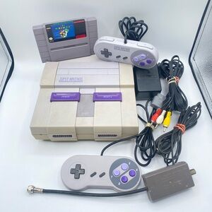 Original Vintage Nintendo SNES Console with Mario Video Game & Controllers Lot